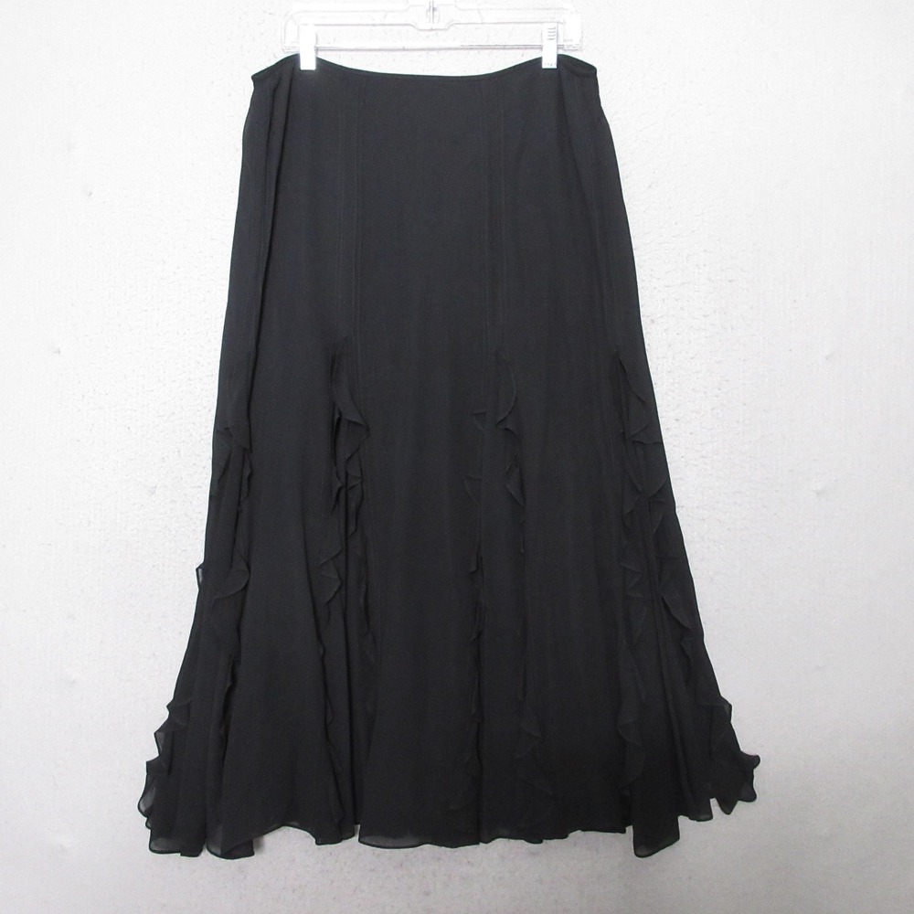Vintage Lauren Ralph Lauren Skirt Black Silk Ruffle Chiffon Whimsigoth Dainty